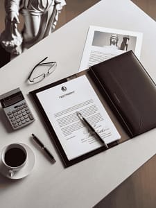 Spadek – dokumenty prawne i kalkulator na biurku, symbolizujące podział majątku. Adwokat w Rzeszowie oferuje wsparcie w sprawach o spadek.