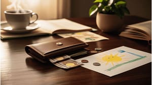 Alimenty, obowiązek alimentacyjny rodziców – portfel z pieniędzmi i dziecięcą zabawką, symbol troski finansowej, związane z poradami prawnymi Adwokata w Rzeszowie.