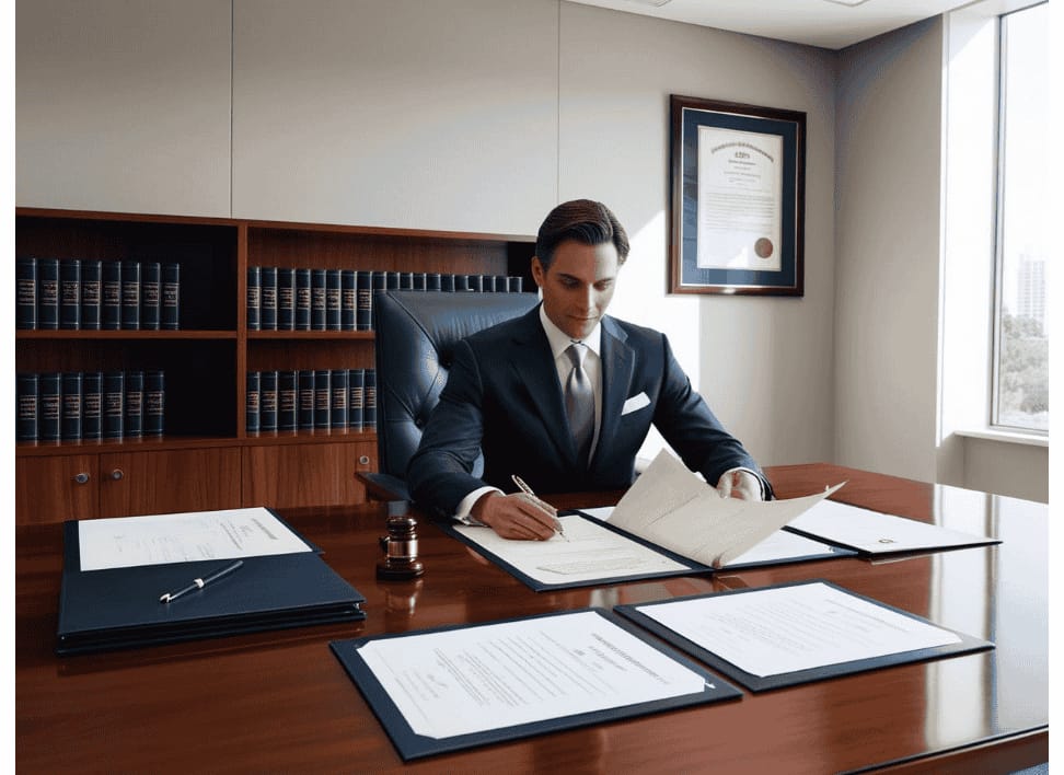 Prawo cywilne Prawo cywilne – adwokat analizuje dokumenty prawne w kancelarii, symbolizując pomoc prawną w sprawach cywilnych.